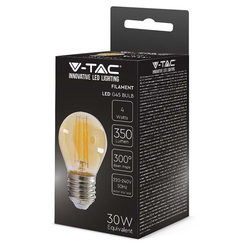 BEC LED G45 E27 4W CU FILAMENT 2200K ALB CALD V-tac