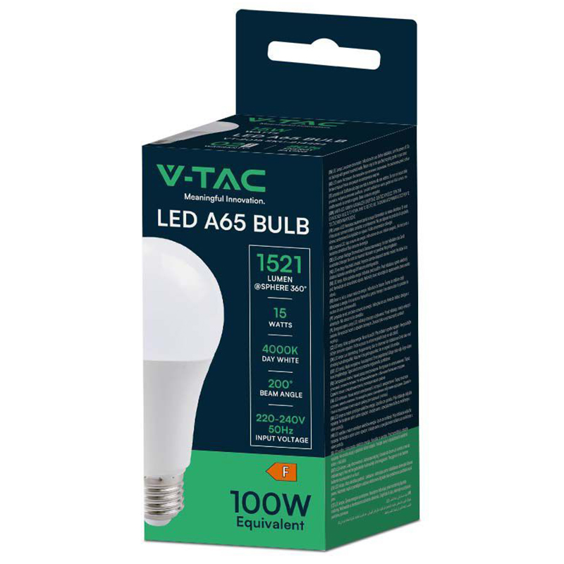 Bec led A65 E27 15W 6500K alb rece V-tac