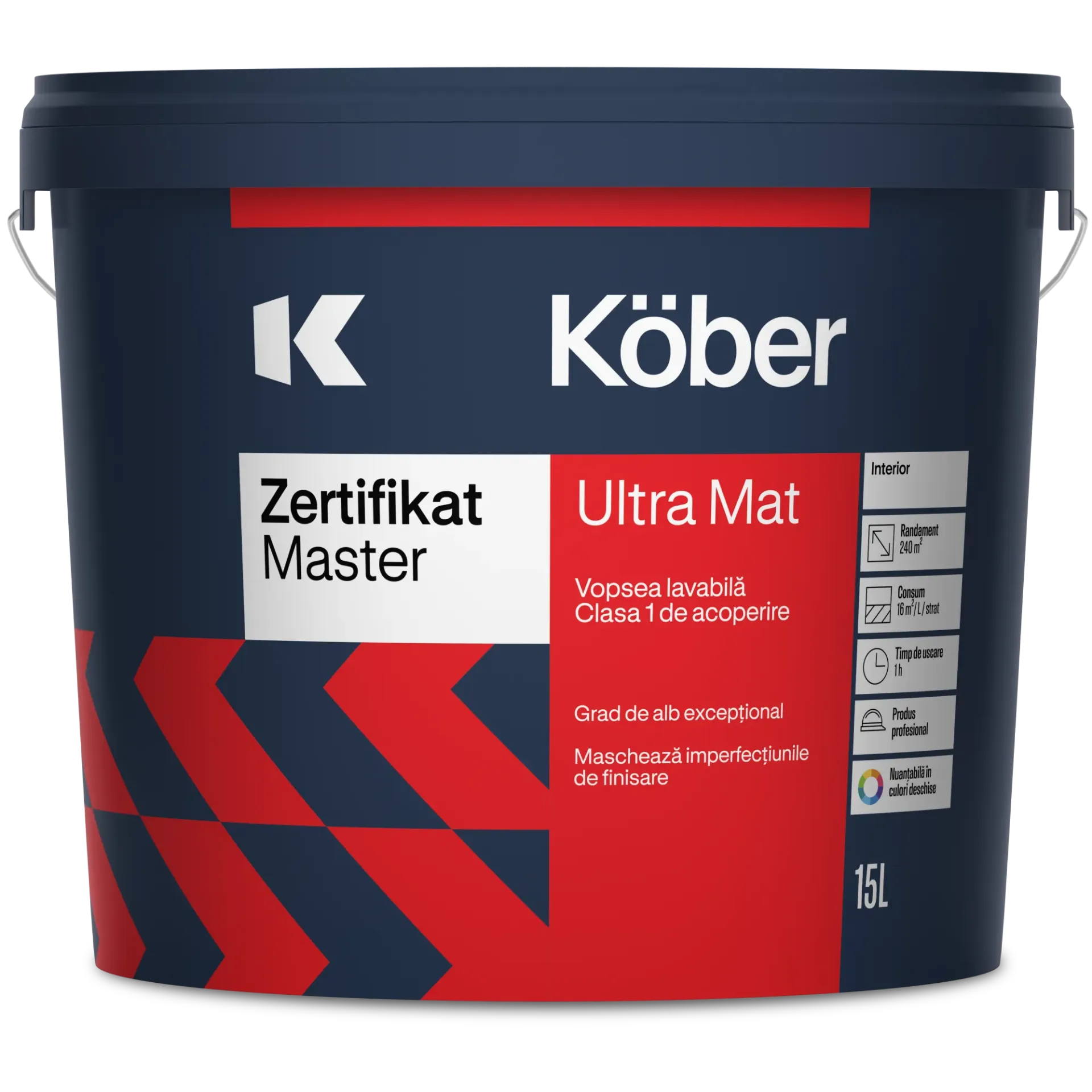 [v8130m-p15l] Vopsea lavabila de interior Zertifikat UltraMat, alba, 15l Kober