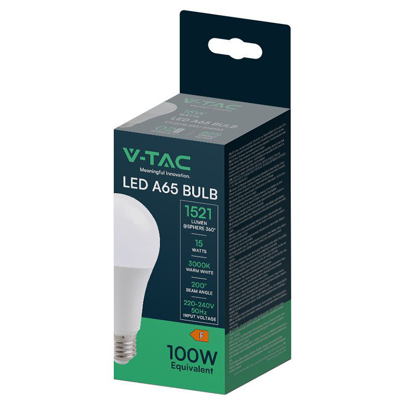 Bec led A65 E27 15W 3000K alb cald V-tac