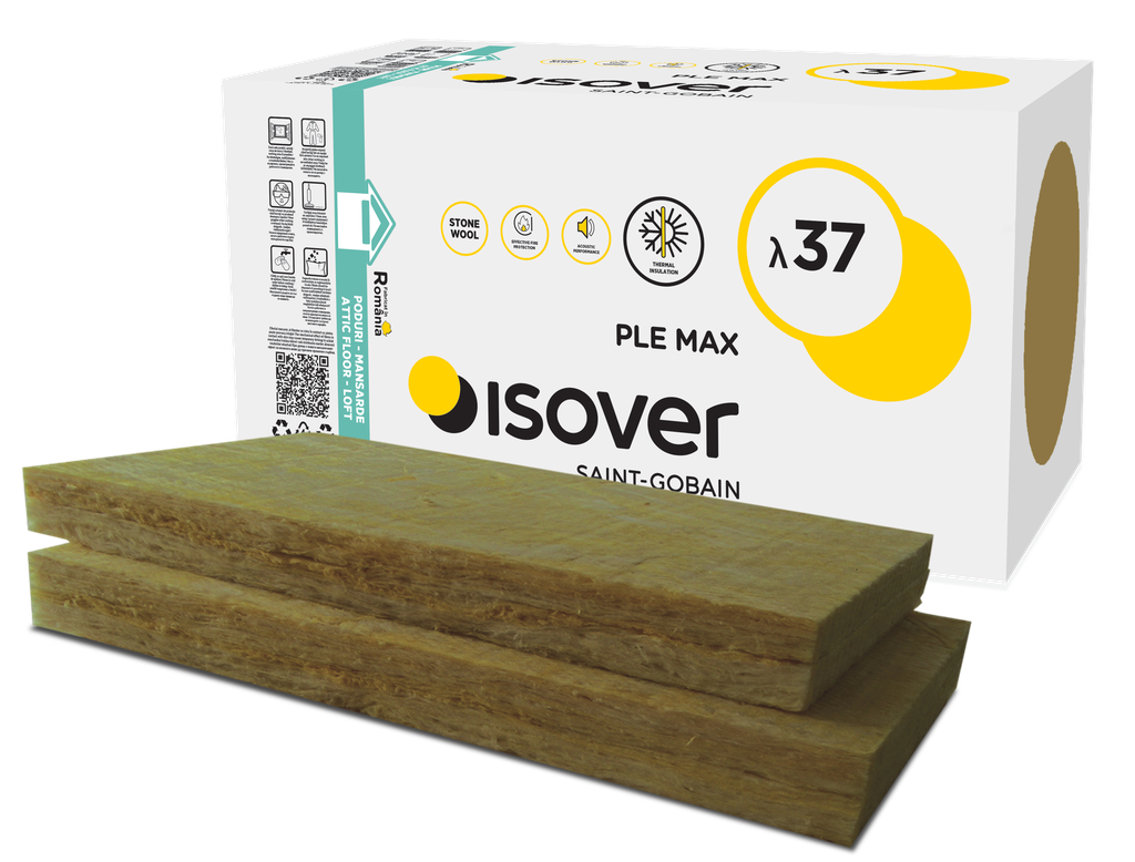 Vata minerala bazaltica, PLE Max, 1000x600x100mm Λd=0,037 3.6mp/bax 8placi/bax Isover