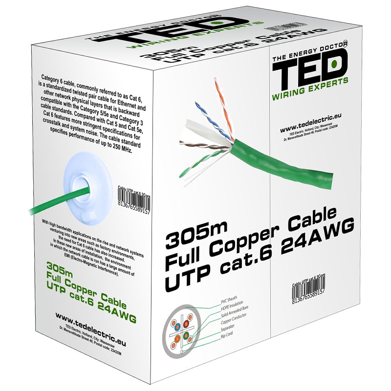 CABLU UTP CAT 6 CUPRU 0.5MM 305M TED ELECTRIC *pret pe metru liniar