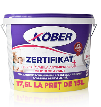 Vopsea lavabila interior, Zertifikat Plus, alba, 17.5l Kober