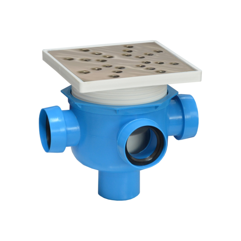 Sifon EasyKIT pardoseala PP 3IN D. 40-1OUT D.50 vertical rama 145x145 H=103-140 gratar inox Valrom