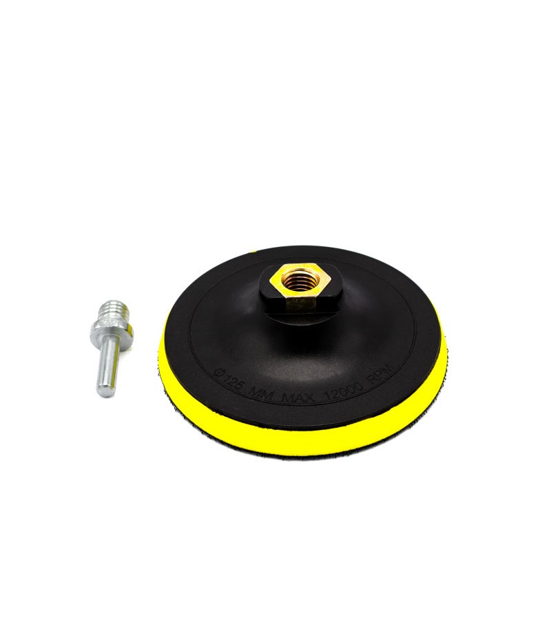 Suport smirghel din PVC cu burete si scai ,125 mm, M14 si adaptor pt. bormasina, LT08415 Lumytools