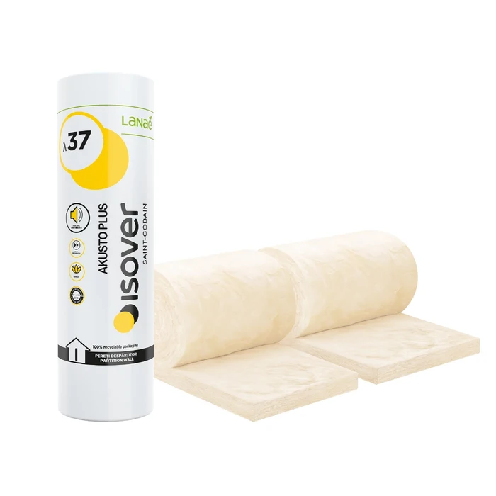 Vata minerala de sticla Akusto Plus, 2 x 7500x600x100mm Λd=0,037 9mp/rola Isover