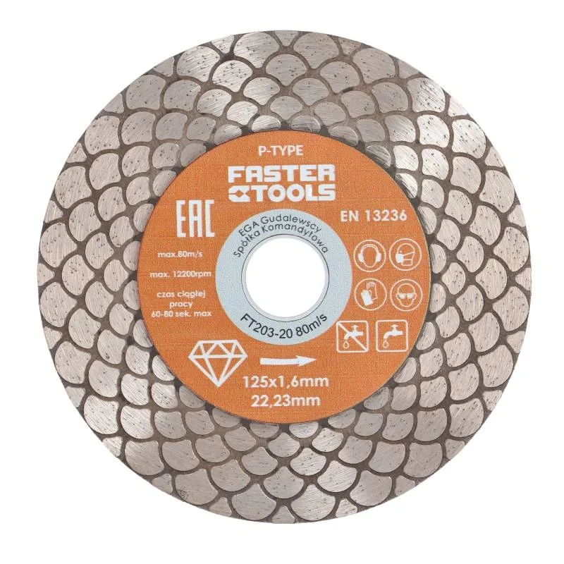 Disc diamantat fagure pentru taiere ceramica dura, gresie portelanata, piatra naturala 125x1.6mm Faster Tools P-Type