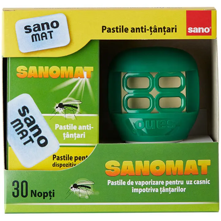 Aparat + Rezerva Pastile pentru vaporizator electric impotriva tantarilor, 30 nopti SanoMat Sano