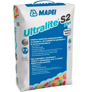 Adeziv pentru plăci ceramice și piatră naturală Mapei Ultralite S2 Flex, Alb, 15 kg