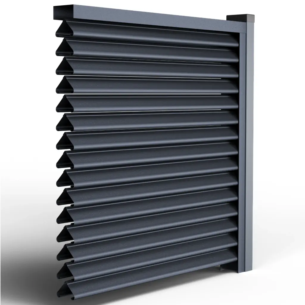 Panou gard tip jaluzea Piramida, tabla prevopsita otel zincat, maro espresso RAL8019, 2000x2045x0.45mm Tps 