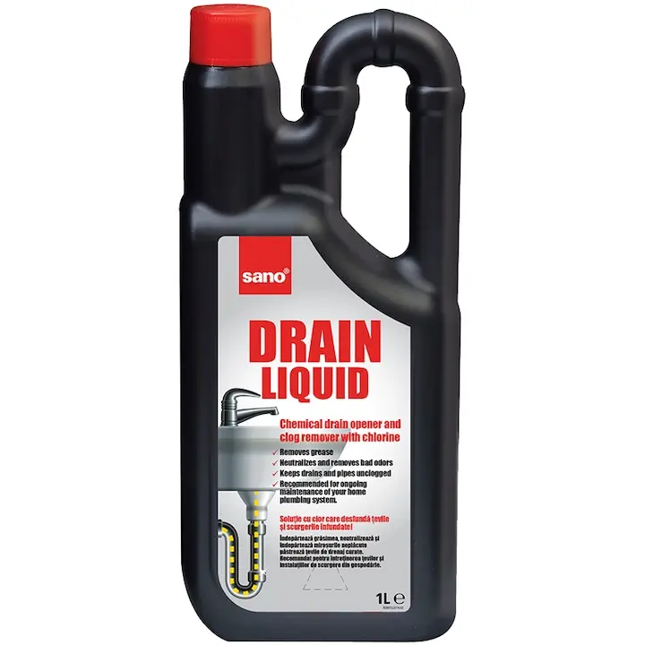 Solutie lichida pentru desfundat scurgeri Drain 1l Sano 