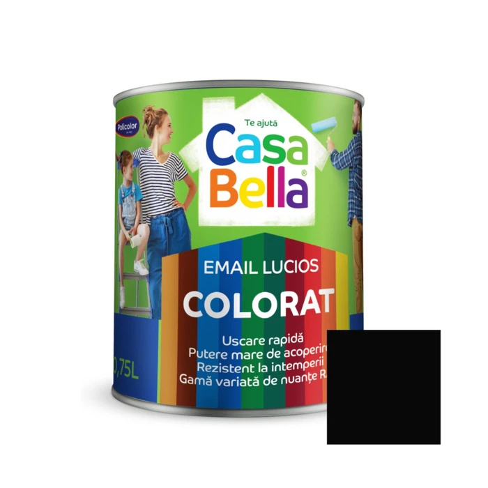 Vopsea alchidica pentru lemn/metal, Casabella, interior/exterior, negru, 0.75l Policolor