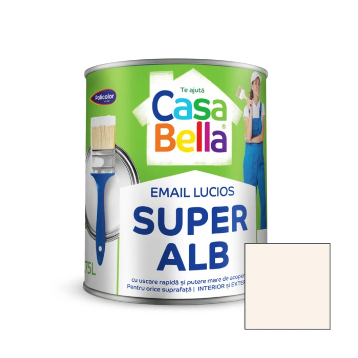Vopsea alchidica pentru lemn/metal, Casabella, interior/exterior, super alb, 0.75l Policolor 
