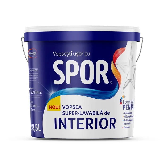 Vopsea super-lavabila interior, Spor, alb, 2.5l Policolor