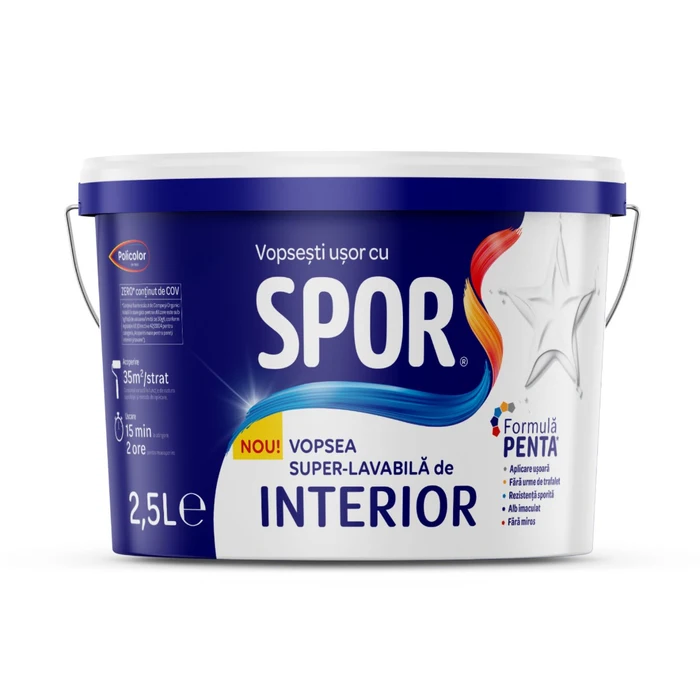 Vopsea super-lavabila interior, Spor, alb, 8.5l Policolor 