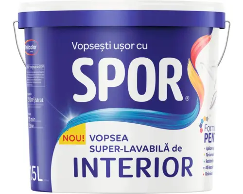 [70332] Vopsea super-lavabila interior, Spor, alb, 15l Policolor  