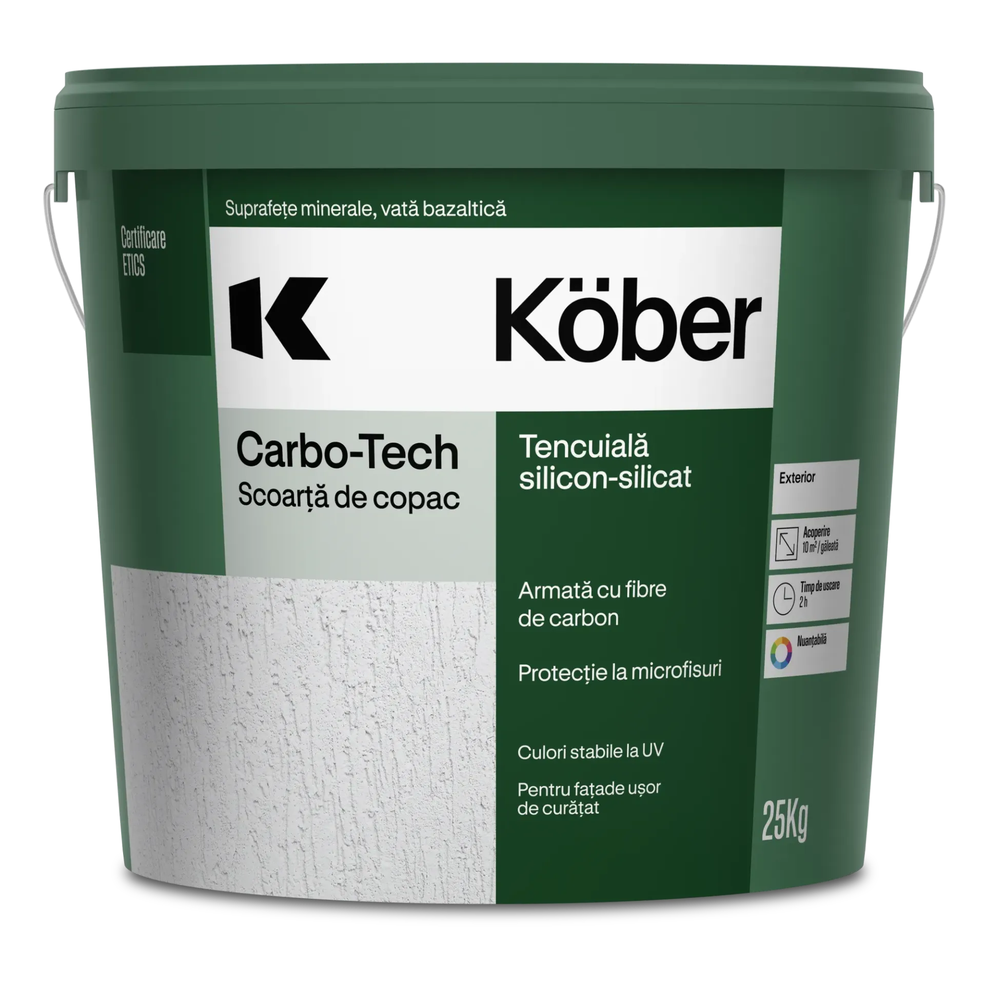 Tencuiala decorativa cu fibra carbon Kober Profesional, 1.5 mm, structurata, aspect scoarta de copac, graphite G062, interior/exterior, 25kg Kober