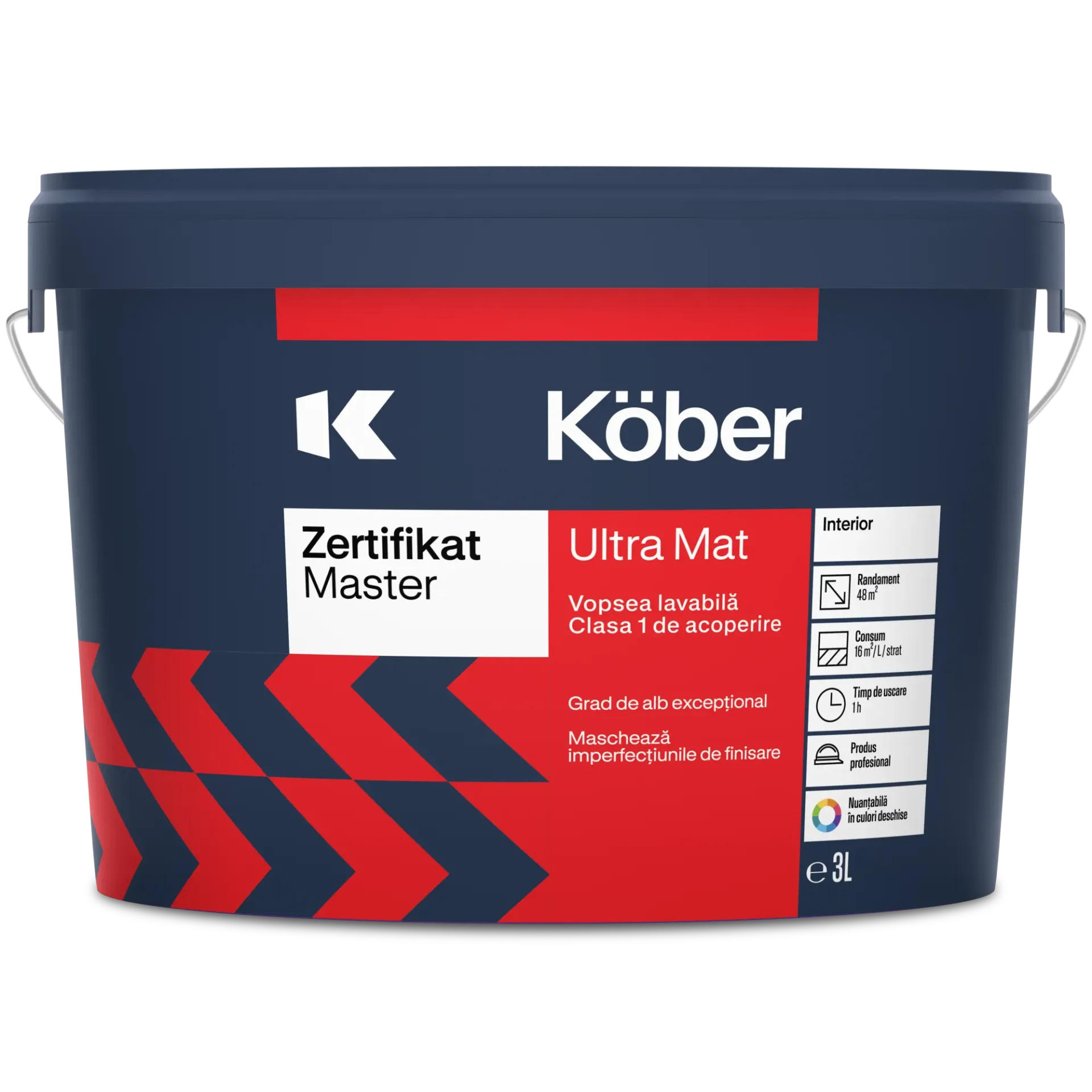 Vopsea lavabila de interior Zertifikat UltraMat, alba, 3l Kober