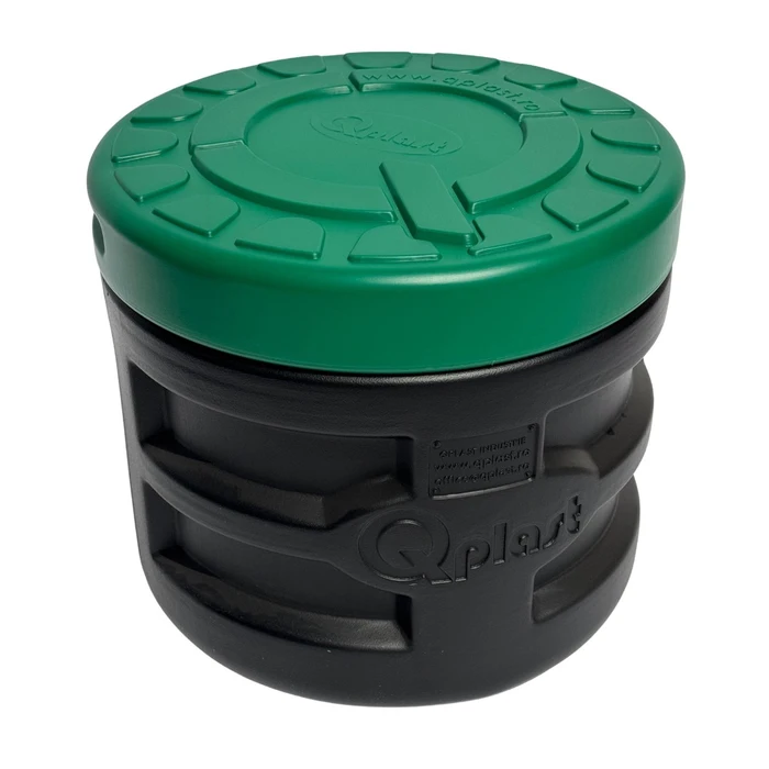 Camin HDPE, triplustrat D.560 H.500 negru cu capac verde Qplast