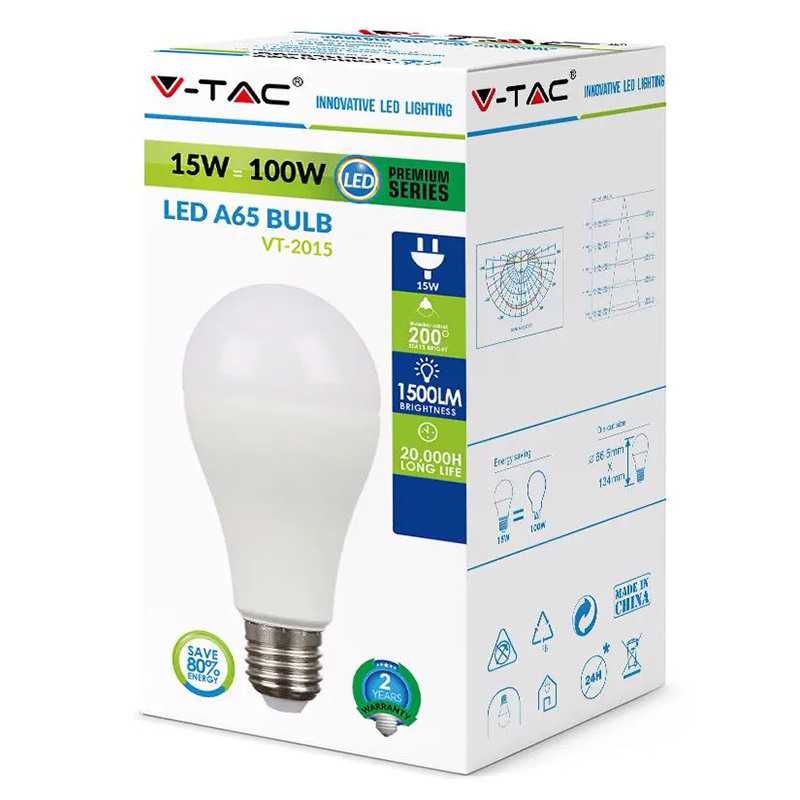 DL BEC LED A65 E27 15W 4500K ALB NEUTRU V-tac