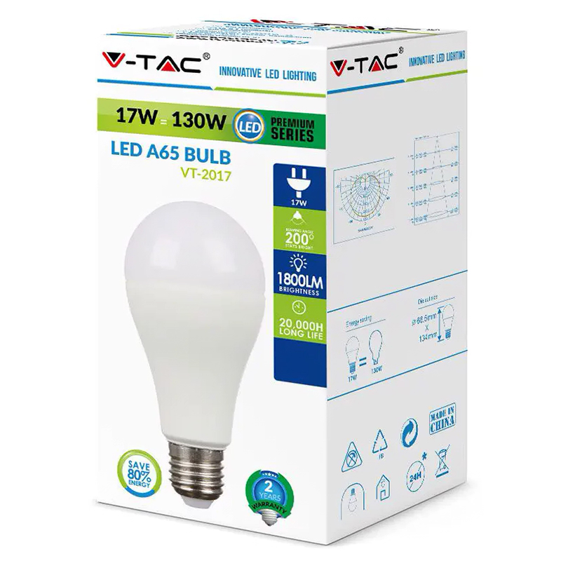 BEC LED A65 E27 17W 4500K ALB NEUTRU V-tac