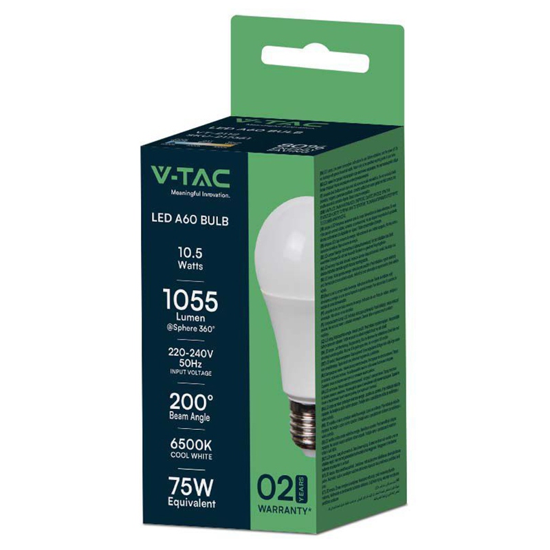 Bec led A60 E27 10.5W 6500K alb rece V-tac