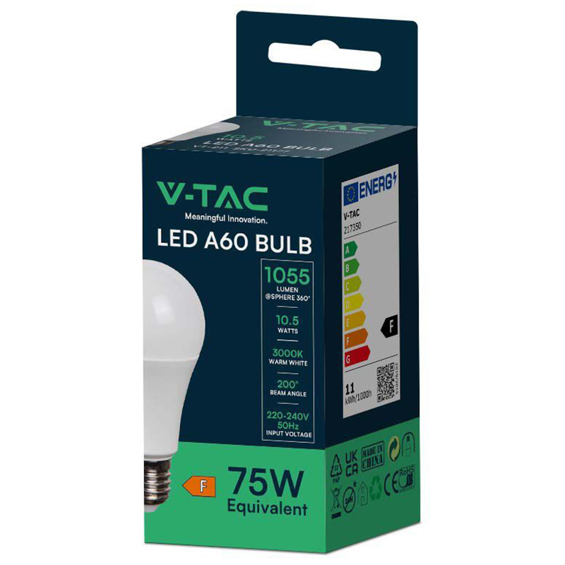 Bec led A60 E27 10.5W 3000K alb cald V-tac