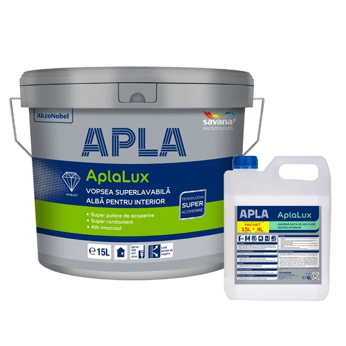 [5009] Vopsea superlavabila interior, alba, 15l + amorsa 4l Aplalux