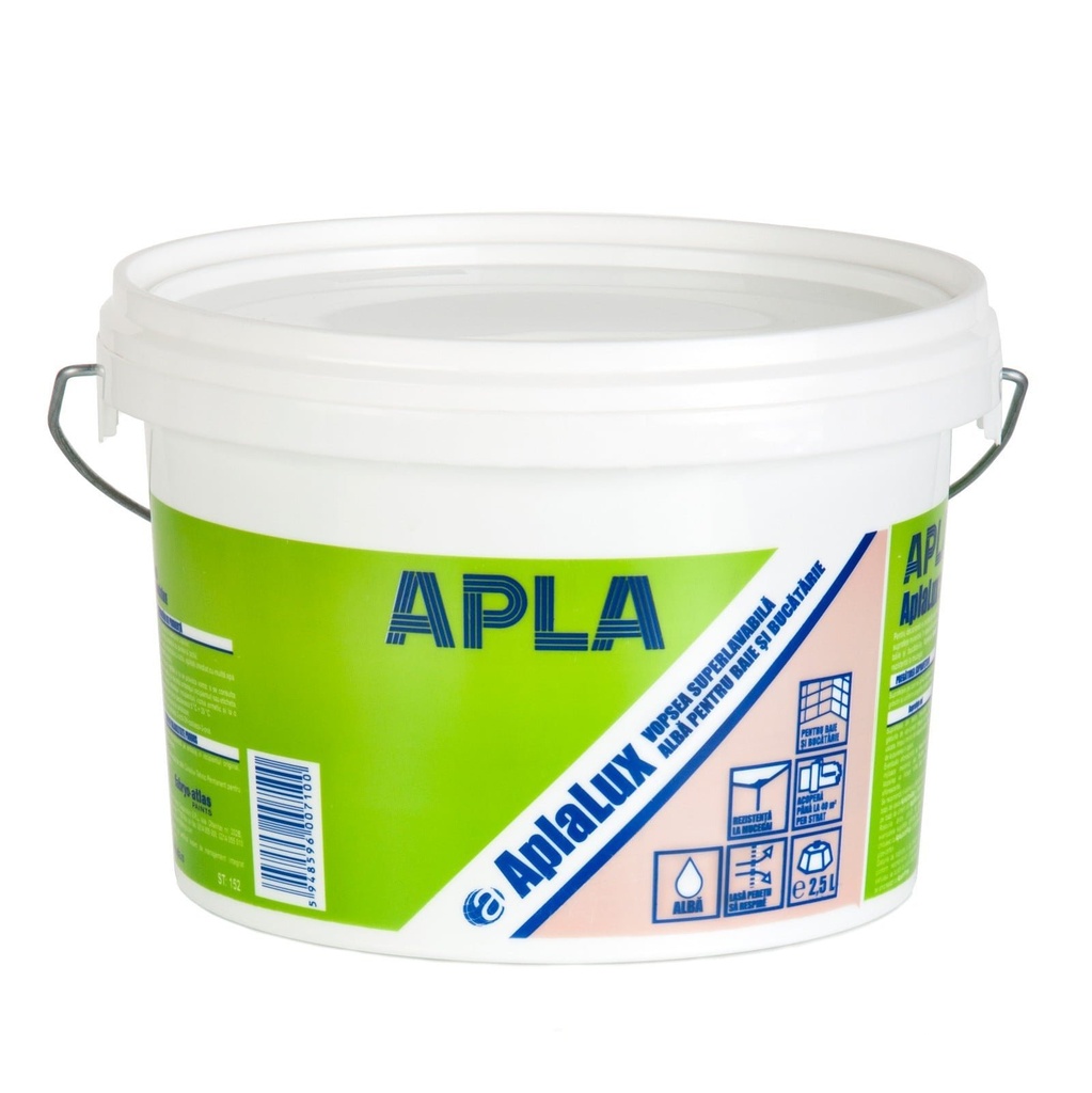 Vopsea superlavabila interior, AplaLux, antimucegai, baie si bucatarie, alba, 2.5 L
