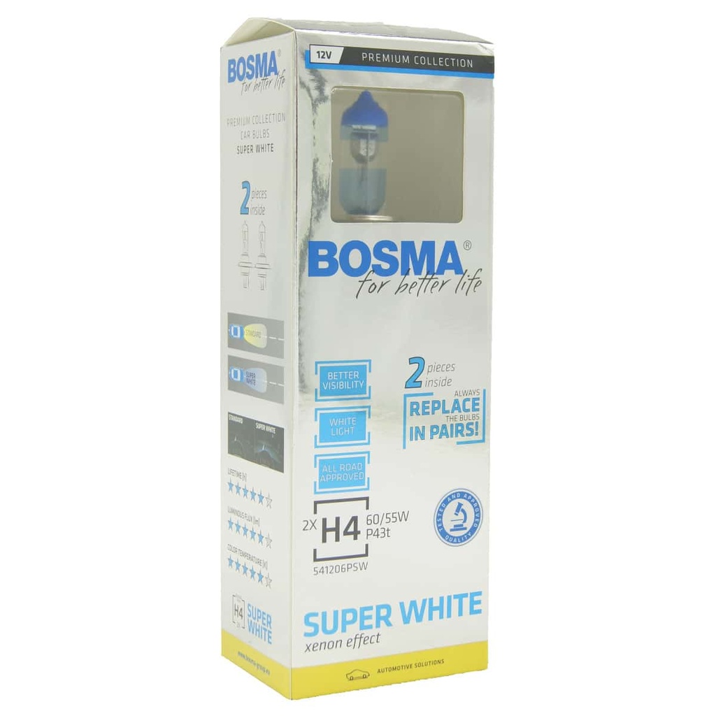 Bec H4 12V-3462-60/55W P43 super white Bosma
