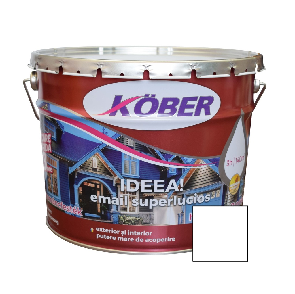 Vopsea alchidica pentru lemn/metal, Ideea, interior/exterior alb, 10l Kober