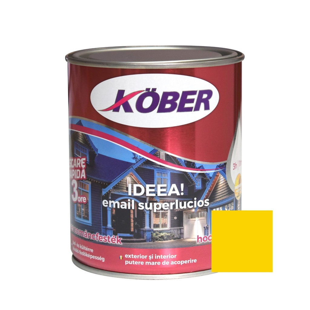 Vopsea alchidica pentru lemn / metal, Kober Ideea, interior / exterior, galben, 2.5 L