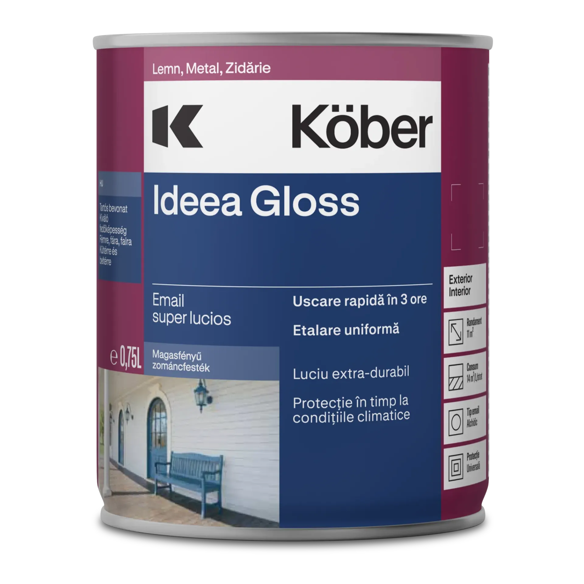 Vopsea alchidica pentru lemn/metal, Ideea Gloss, interior/exterior, verde deschis, 0.75l Kober