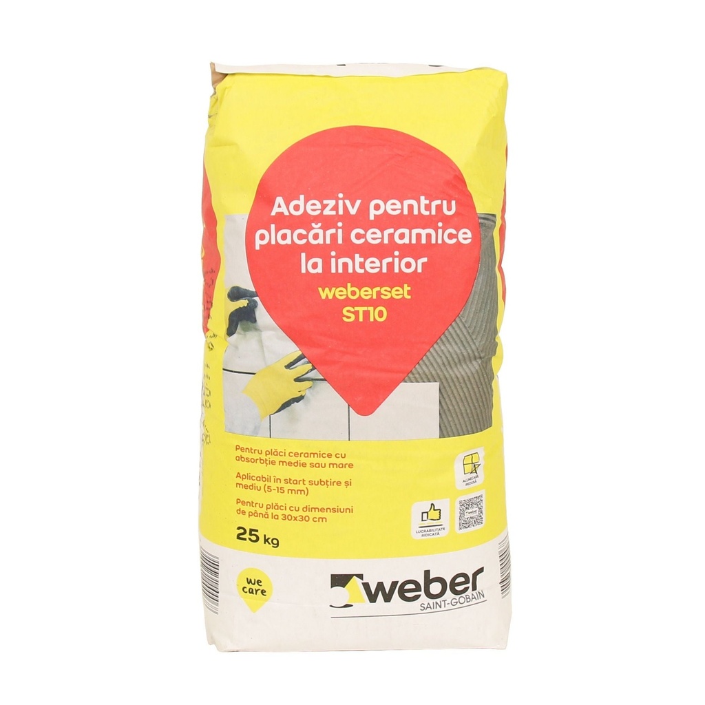 Adeziv pentru placări ceramice la interior, clasa C1T ST10, sac de hârtie 25kg 48saci/pal Weber