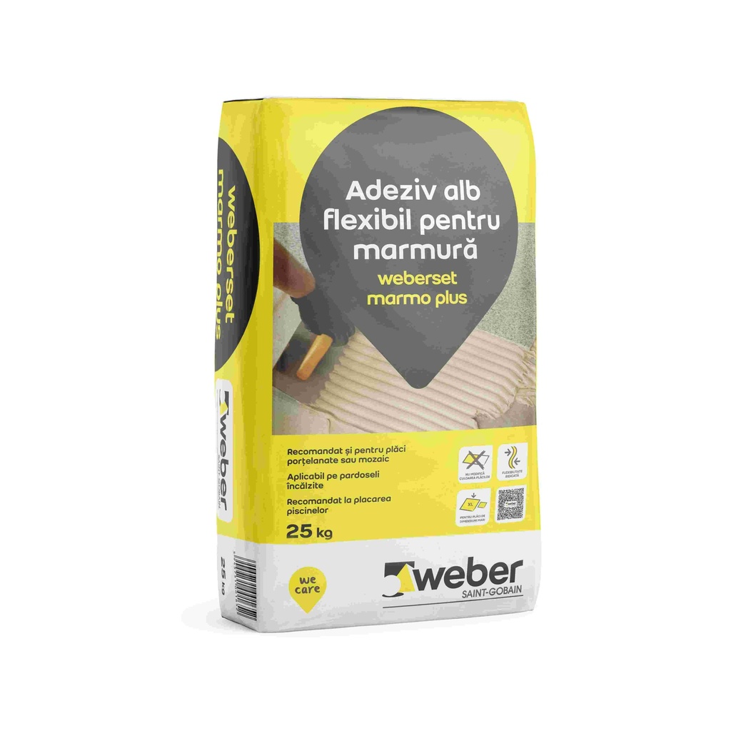 Adeziv alb flexibil pentru marmura la interior si exterior Set Marmo Plus, clasa C2TES1, sac hârtie 25kg 48saci/pal Weber