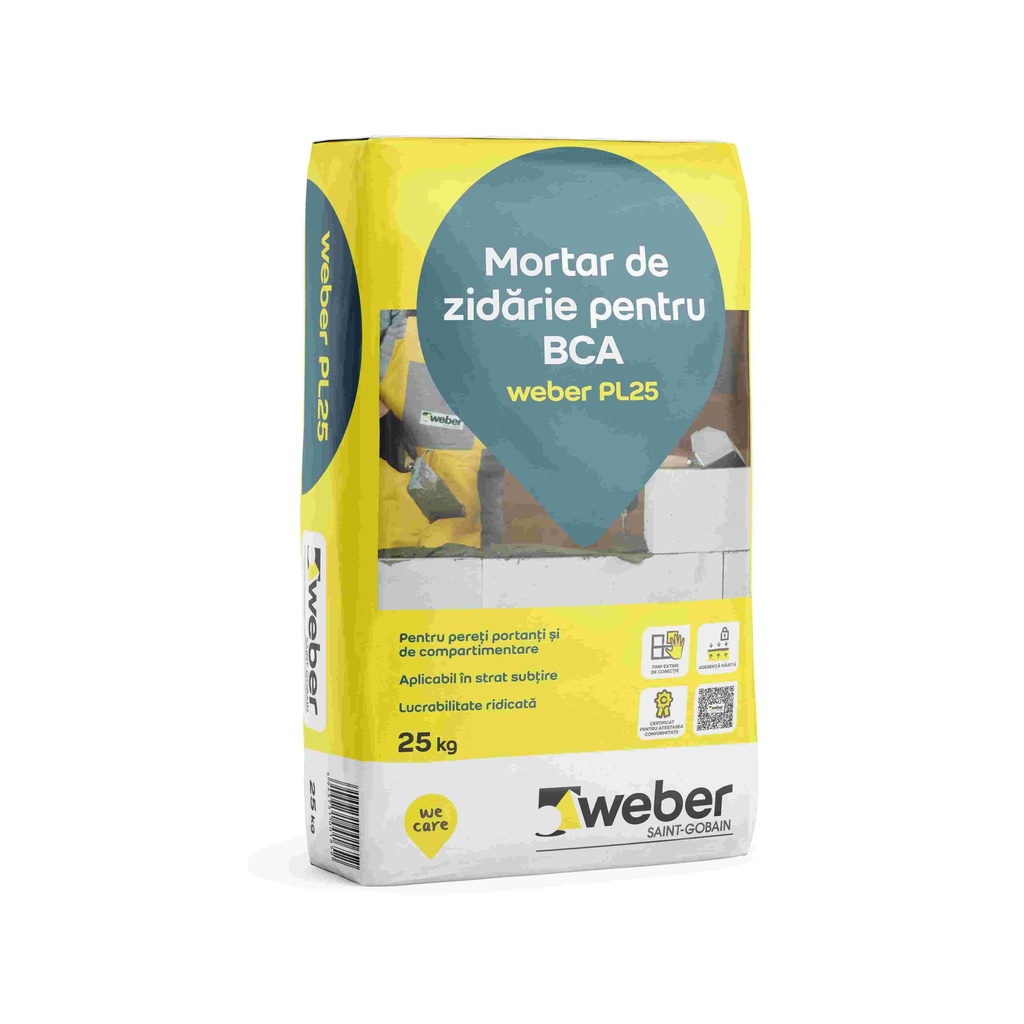 Adeziv pentru zidarie Weber PL25, interior/exterior, 25 kg, sac hârtie 25kg 48saci/pal Weber