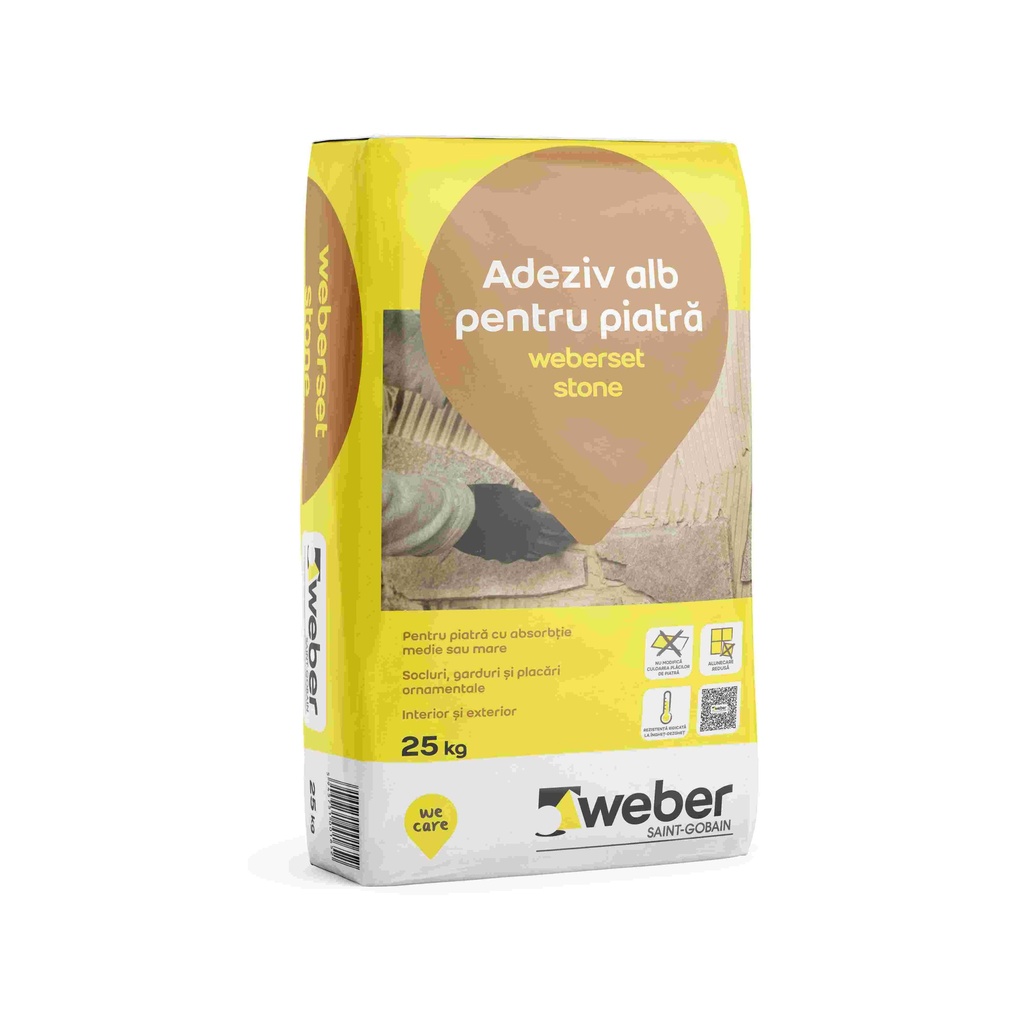 Adeziv alb pentru piatră la interior și exterior, clasa C1T Set Stone, sac hârtie 25kg 48saci/pal Weber