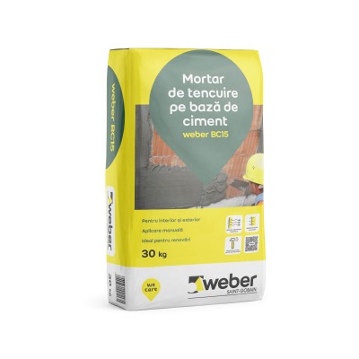 Tencuială de bază pe bază de ciment BC15, sac de hârtie 30kg 42saci/pal Weber