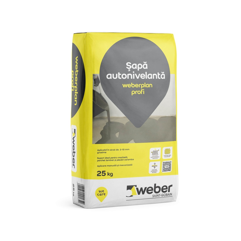 Șapă autonivelantă pentru nivelare Plan Profi, sac de hârtie, 2-10mm, 25kg 48saci/pal Weber