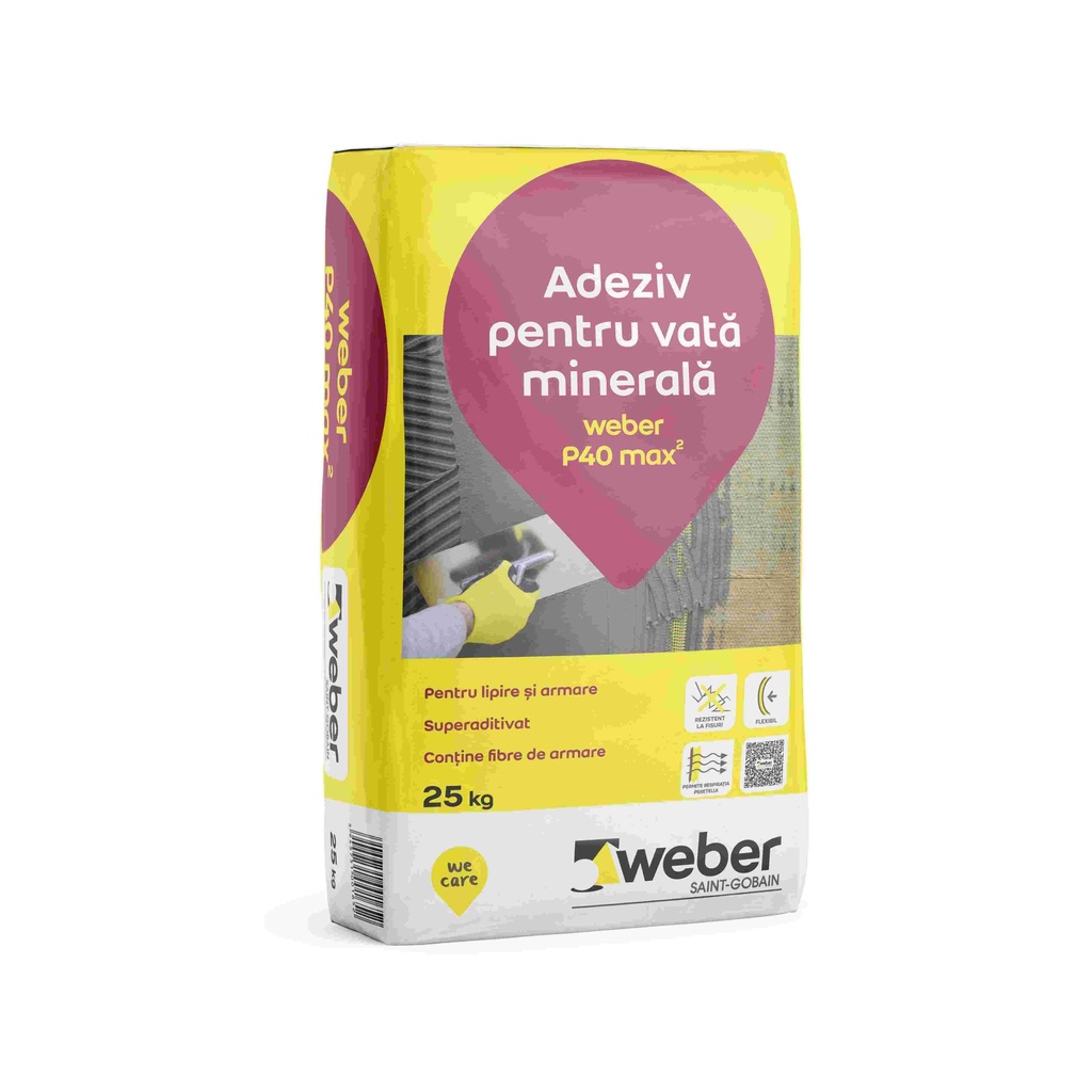 Weber P40 max2 Weber P40 max2 - Adeziv și masă de șpaclu pentru vată minerală, sac de hârtie 25 kg 48saci/pal