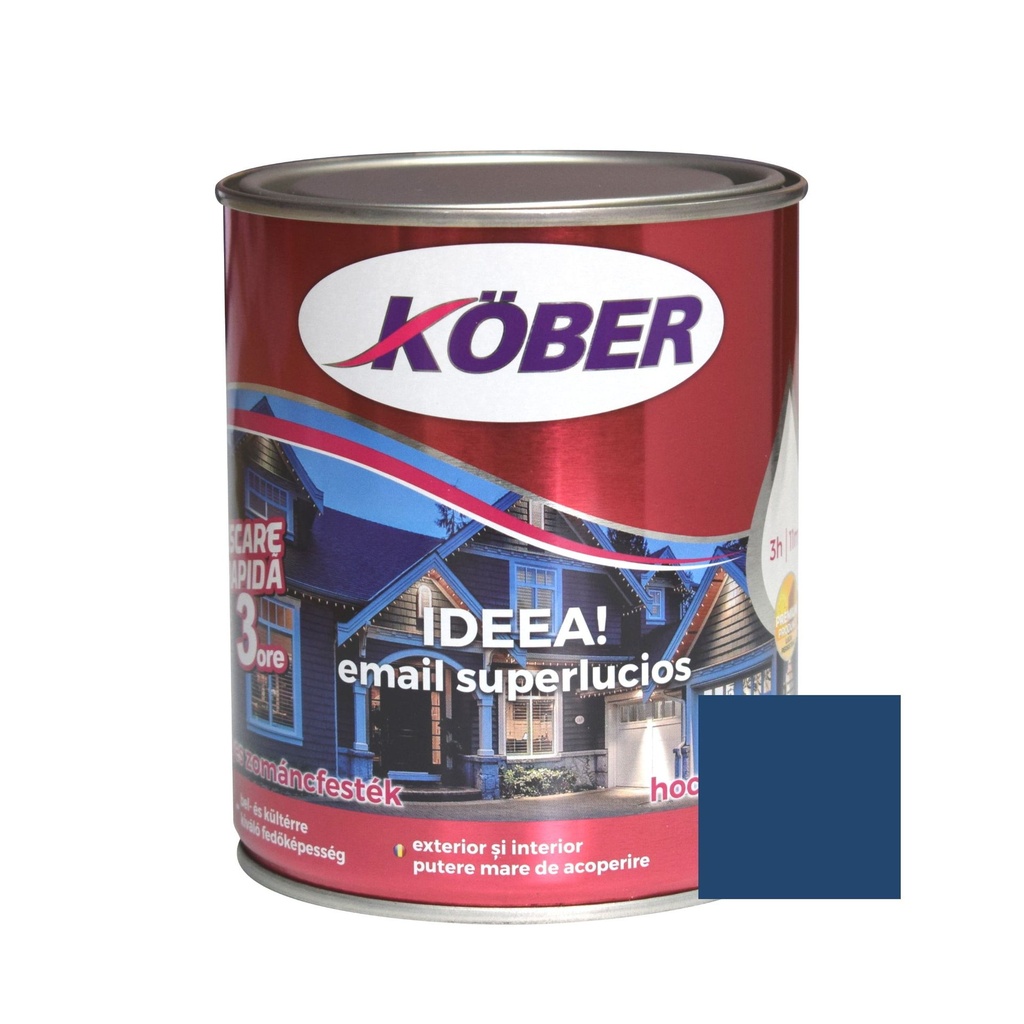 Vopsea alchidica pentru lemn / metal, Kober Ideea, interior / exterior, albstru mediu, 0.75 L