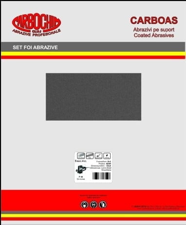 Abrazivi foi 230x280hidro#360 10foi/set Carbochim, granulatie 360 suport hartie pentru slefuire, finisare metale in mediu uscat si umed *pret pe foaie