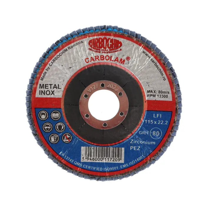 Disc lamelar frontal, pentru otel / inox, Carbochim SFI 115x22mm, granulatie 80