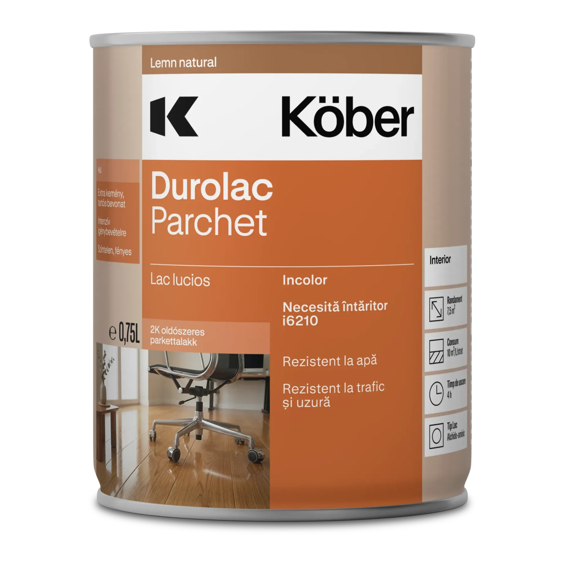 [l5210-2-c0.75l] Lac pentru parchet Durolac, transparent, 0.75l Kober