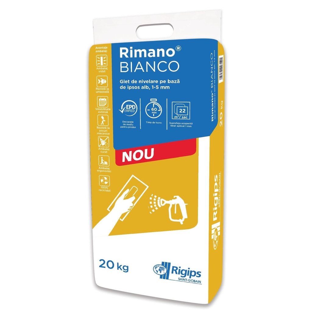 Glet de finisare Rimano BIANCO, pe baza de ipsos sac 20 kg Rigips