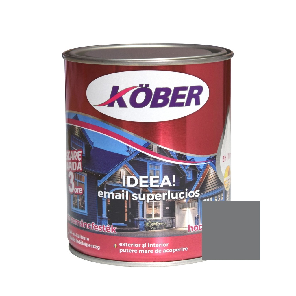 Vopsea alchidica pentru lemn / metal, Kober Ideea, interior / exterior, gri metal, 0.75 L