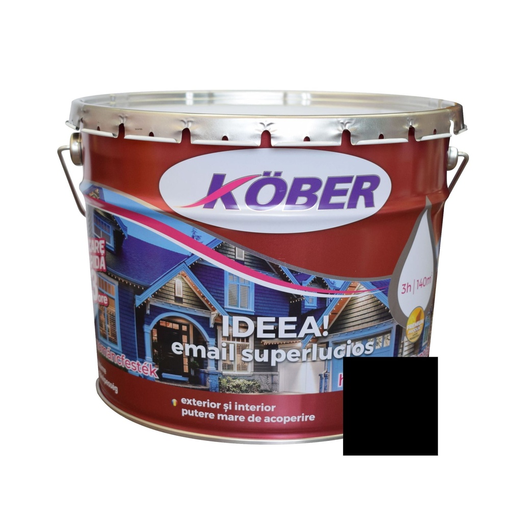 Vopsea alchidica pentru lemn / metal, Kober Ideea, interior / exterior, negru, 10 L