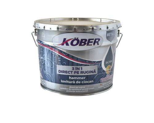 Vopsea alchidica pentru metal Kober Hammer, efect lovitura de ciocan, interior / exterior, rosu bordeaux E81200, 10 L