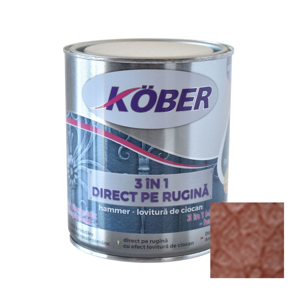 Vopsea alchidica pentru metal Kober Hammer, efect lovitura de ciocan, interior / exterior, cupru E81305, 0.75 L