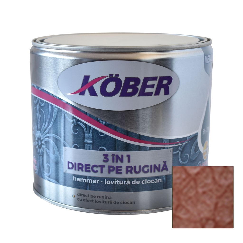 Vopsea alchidica pentru metal Hammer, efect lovitura de ciocan, interior/exterior, cupru E81305, 2.5l Kober